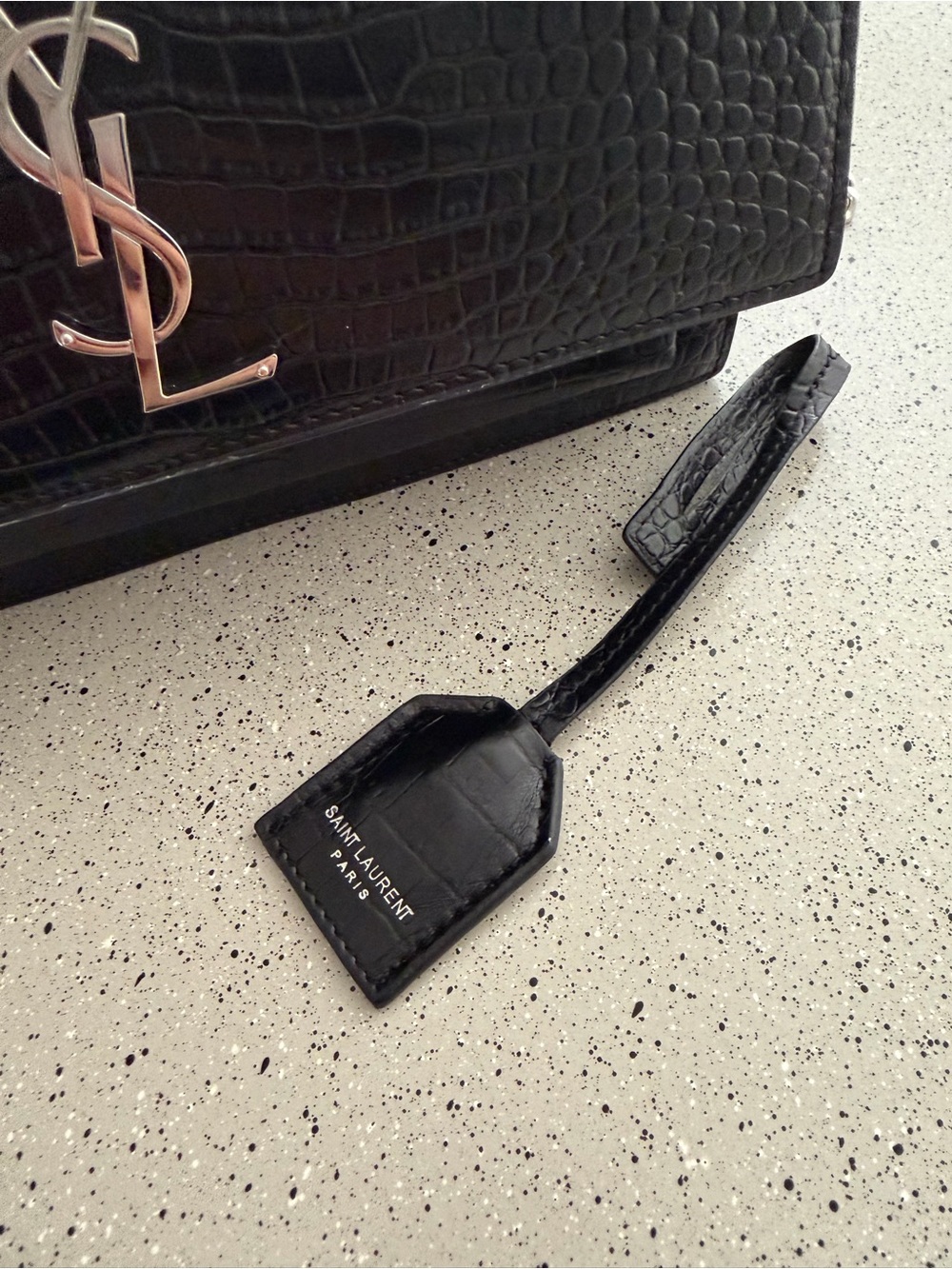 Saint Laurent Black Croc-Embossed Shoulder Bag with Silver YSL Hardware - Picture 4 of 9